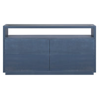 Storage Cabinet Sideboard with Adjustable Shelves, Wooden Cabinet with 4 Metal Handles,4 Doors and 1 Glass Top for Home Hallway, Entryway, Living Room, Bedroom, Navy Blue
