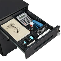 3 Drawer Filing Cabinet with 4 Wheels & 1 Support Leg, Metal File Cabinet with Lock, Lockable Rolling Cabinet with 2 Keys for Legal/Letter/A4 Size, Under Desk File Cabinet, Black