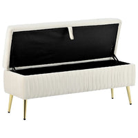 Storage Ottoman Bench, 44.5 inch Button-Tufted Ottoman with Safety Close Hinge, Upholstered Large Storage Bench for Living Room, Entryway, Hallway, Foot Rest, Solid Wood Frame, Support 220lbs, Beige