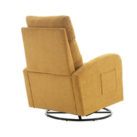 360 Degree Swivel Rocking Recliner Chair, Modern Lounge Sofa Chair with Side Pocket and High Backrest, Nursery Glider Chair with Metal Base, Ergonomic Chair for Office Living Room Cinema, Yellow
