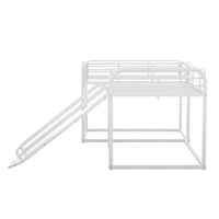 L-Shaped Bunk Bed for 4, Full and Twin Size L-Shaped Bunk Beds with Slide and Ladder & Full-Length Guardrails, Quad Metal Bunk Beds Frame for Kids Teens Adults, Noise Free, No Box Spring Needed, White