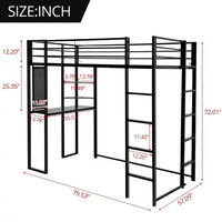 Full Size Loft Bed with 2 Built-in Ladders, Metal Loft Bed Frame, Multifunctional Loft Bed with Desk and Shelves, Space-Saving Bed Frame with Strong Board Slats, Hold up to 240lbs, Black