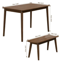 Rubber Wood Dining Table Set with 2 Benches, 3-Piece Modern Kitchen Table Set with Sleek Wood Board for 4, Simple Space Saving Dinette Set of 3, Scratch and Wear Resistant, Walnut
