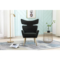 Curved Tufted Accent Chair with Gold Metal Legs,Upholstered Velvet Wingback Armchair High Back Lounge Leisure Chair,Comfy Single Sofa Chair Vanity Chair for Living Room Bedroom Waiting Room,Black