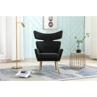 Curved Tufted Accent Chair with Gold Metal Legs,Upholstered Velvet Wingback Armchair High Back Lounge Leisure Chair,Comfy Single Sofa Chair Vanity Chair for Living Room Bedroom Waiting Room,Black