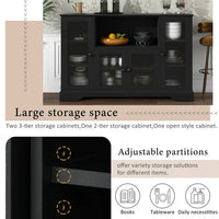 TV Stand for up to 60'' TV, TV Media Stand Console Cabinet with 4 Tempered Glass Doors & Adjustable Panels, Open Storage Cabinet Sideboard Entertainment Center TV Cabinet for Living room, Black