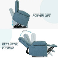 Massage Recliner, Electric Power Lift Chair for Elderly with Adjustable Massage and Heating Function, Recliner Chair with Infinite Position and 2 Large Side Pocket for Living Room, Light Blue