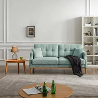 70" Accent Sofa Couch, Upholstered 3 Seater Sofa with USB Charging Port and 2 Pillows, Comfy Waterproof Leisure Sofa, Long Sofa Lounge Couch for Living Room Bedroom Office, Baby Blue