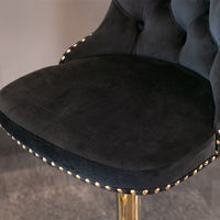 Swivel Bar Stools Set of 2, Adjustable Counter Height Barstools with Button Tufted Back and Golden Footrest, Velvet Nailheads Trim Bar Chairs for Dining Room Bar Kitchen Pub, Black