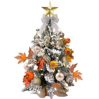 Tabletop Christmas Tree 2FT Small Mini Christmas Tree for Table Top, Artificial Snow Flocked Arbol de Navidad with Xmas Ornaments, Christmas Decorations for Home Office Apartment-Orange