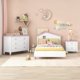 3-Pieces Bed Bedroom Sets, Twin Size Platform Bed with Nightstand and Storage Dresser, Wood Bed Frame with House Shaped Headboard, for Boys Girls Teens, No Box Spring Required, White+Pink