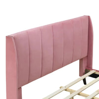 Queen Bed Frame, Velvet Upholstered Platform Bed with Tufted Headboard and 10 Wooden Slats, Modern Platform Bed Frame for Kids Teens Adults, Pink