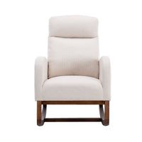 Modern Rocking Chair Nursery Upholstered Glider Chair with Side Pocket, Comfortable Rocking Accent Armchair with High Back and Rubber Wood Legs for Living Room Bedroom Reading Room Lounge, Beige