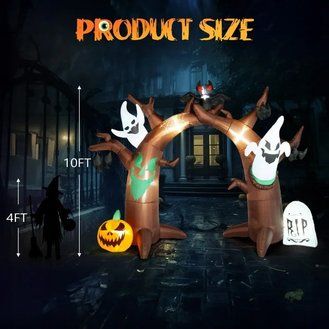 10FT Height Ghost Halloween Inflatables Decoration,10 Lights Inflatable Festive Arch Decoration