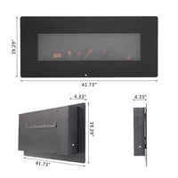 42" Electric Fireplace, Ultra-Thin 1400W Wall Mounted Fireplace with Fake Wood, Heating Wire and Remote Control, Iron & Glass Fireplace Heater for Living Room, Bedroom, Black