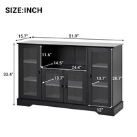 TV Stand for up to 60'' TV, TV Media Stand Console Cabinet with 4 Tempered Glass Doors & Adjustable Panels, Open Storage Cabinet Sideboard Entertainment Center TV Cabinet for Living room, Black