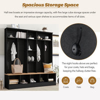 Wide Design Hall Tree with Storage Bench,Minimalist Shoe Cabinet with Cube Storage and Shelves,Multifunctional Coat Rack with 8 Hooks for Entryways,Black
