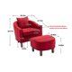 Linen Upholstered Accent Chair with Ottoman, Mid Century Modern Barrel Chair with Wood Legs, Club Tub Round Armchair, for Living Room, Bedroom, Red