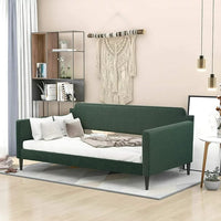 Upholstered Twin Daybed, Twin Size Polyester Sofa Bed Frame with Wood Slats No Box Spring Needed, Green