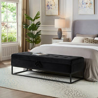 58.6" Storage Bench Velvet Upholstered End of Bed Storage Ottoman Bench Modern Button Tufted Ottoman Bench with Large Storage Space & Metal Legs for Living Room Entryway Bedroom Window Seating, Black