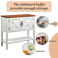 Farmhouse Coffee Bar Cabinet with Storage,Wood Buffet Sideboard Cabinet with 2 Doors and Open Bottom Shelf,Entryway Accent Cabinet Console Table for Living Room Dining Room Hallway,Antique White