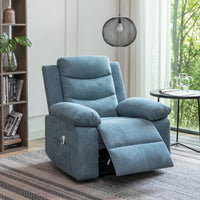 Electric Power Recliner Chair with Heat and Massage, Velvet Oversized Electric Overstuffed Chair with Soft Cushion and Back, 160° Adjustable Recliner Chair with Steel Frame for Living Room, Blue