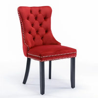 Dining Chairs Set of 2, Modern Velvet Upholstered Dining Room Chairs with Button Tufted Back & Nailhead Trim & Ring Pull, Wingback Dinner Chairs with Solid Wood Legs for Kitchen Dining Room, Burgundy