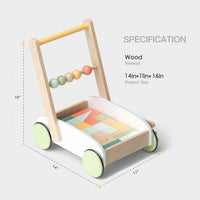 Triple Tree Baby Toddler Walker Trolley with Building Blocks, Kids Push Cart Toys Playset with Non-slip Rubber Wheels and Counting Ball, Best Kids Gift, Colorful Design