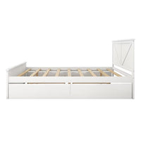 Modern King Size Wooden Platform Bed with 4 Storage Drawers, Solid Wooden Platform Bed Frame with Headboard and Support Legs , Storage Bed with Storage, for Any Bedroom, No Box Spring Needed, White