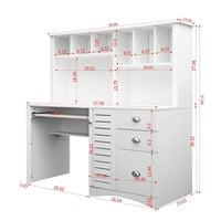 Desktop Computer Desk with Hutch, Bookshelf, Storage, Drawer, Home Office Writing Table, Student Study Laptop Tables Workstation, Wood Desk Bookcase Combination, for Small Space, White