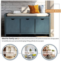 Storage Bench Upholstered Storage Bench with Flip Lock Storage Cubbies and Removable Cushion, Wood Entryway Shoe Bench for Hallway, Entryway, Bedroom and Living Room, Gray Wash