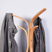 Bamboo Coat Rack with Storage Rack, ModernCoat Rack Coat Hooks Clothes Hanger Holder, Scarf Hat Handbags with 2 Round Basket for Bedroom Living Room Entryway Hallway