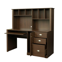 Desktop Computer Desk with Hutch, Bookshelf, Storage, Drawer, Home Office Writing Table, Student Study Laptop Tables Workstation, Wood Desk Bookcase Combination, for Small Space, Walnut