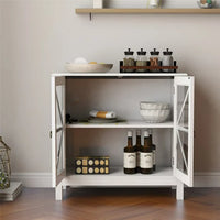 Wood Sideboard, Modern Storage Cabinet with Glass Door, Freestanding Table for Living Room, Entryway, White
