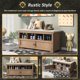 Storage Bench, Rustic Style 2-Door Storage Bench with 4 Small Storage Spaces and Linen Upholstered Top Cushion, Wood Storage Bench for Entryway, Foyer or a Mudroom, Brown & Beige