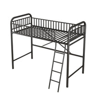 Twin Size Metal Loft Bed, Heavy-Duty Slatted Loft Bed Frame with Integrated Ladders, Space-Saving Bed Frame with Safety Full-Length Guardrails for Kids Teens Adults, No Box Spring Needed, Black