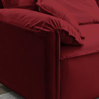 79" Sofa Couch, Soft Velvet 3 Seater Sofa, Mid Century Modern Couches for Living Room, Solid Wood Frame, Wide Backrest, Square Armrest, 2 Throw Pillows, Fit for Home Office Apartment, Red
