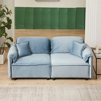 79" Velvet Upholstered Loveseat Sofa, Comfy Soft 3 Seater Couch with Turned Inward Back and Arms, Modern Couch for Living Room, Apartment, Office, Blue