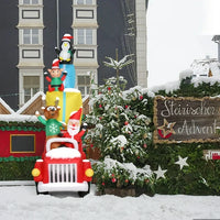 12FT Christmas Inflatable Outdoor Decoration, Christmas Inflatables Santa Claus Driving with Gift Decoration and 12 Lights, Blow Up Yard Decorations for Holiday Decoration
