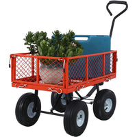 Steel Garden Cart, Heavy Duty 500 lbs Capacity Mesh Steel Garden Cart with Removable Mesh Sides, 180° Rotating Handle and 9.5 in Tires, Utility Garden Carts and Wagons for Garden, Farm, Yard, Red