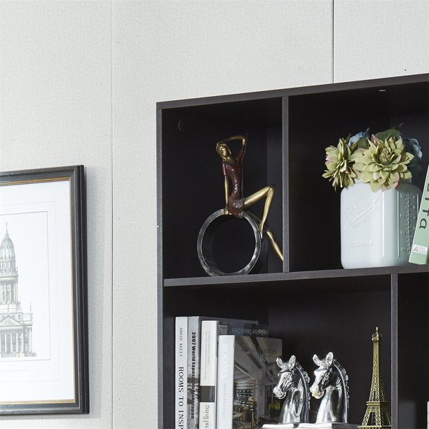 Bookshelf with 2 Open Shelves and 2 Doors, Modern Floor Standing Bookcase with Solid Wood Legs, Wooden Storage Organizer Shelf, Display Shelf for Living Room Bedroom and Study Room, Coffee
