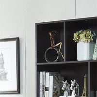 Bookshelf with 2 Open Shelves and 2 Doors, Modern Floor Standing Bookcase with Solid Wood Legs, Wooden Storage Organizer Shelf, Display Shelf for Living Room Bedroom and Study Room, Coffee
