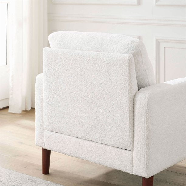 Accent Chair with Ottoman, Modern Fabric Single Sofa Chair with Wood Legs, Upholstered Armchair with Footrest, Living Room Leisure Chair Ottoman Set, Tufted Chair for Reading or Lounging, White