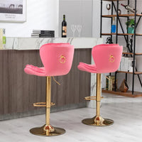 Bar Stools Set of 2, Velvet Upholstered Counter Height Barstools with Soft Cushions & Footrest & Gold Metal Base, Swivel Height Adjustable Dining Chairs for Kitchen Island, Living Room, Pink
