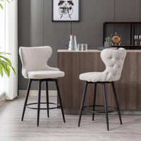 Set of 2 Bar Chairs, Modern Counter Height Bar Stools with Metal Legs and Padded Backrest, 37.4 Inch Height Linen Upholstered Dining Chairs for Living Room Dining Room Office, Beige