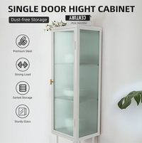 Metal Tall Display Cupboard, Freestanding Console Storage Cabinet with Glass Door & Three Detachable Shelves, Slim Cabinet Single Door Sideboard for Living Room, 14.80"Lx12.60"Wx61.50"H, White