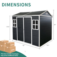 8x6ft Outdoor Resin Garden Shed - with Floor and 2 Windows, Plastic Patio Outdoor Storage Shed with Lockable Door for Garden Tools, Bicycles, Trash Cans, Dark Grey