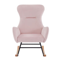 Rocking Chair Nursery, Accent Chair with High Backrest and Armrests Glider Chair for Baby Nursing with Cushion Teddy Velvet Upholstered Indoor Glider Rocker Comfy Armchair for Living Room,Pink