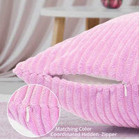 Pack of 2 Soft Corduroy Velvet Pillow Covers, 18x18 Inch Striped Square Boho Pillowcase, Pink