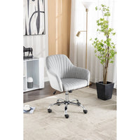 Home Office Chair,Modern Velvet Executive Desk Chair Accent Armchair with Lumbar Support,360°Swivel Adjustable Task Chair with Soft Seat,Vanity Chair with Metal Base for Living Room Office,Light Gray
